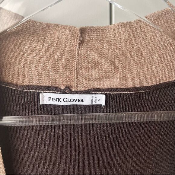Pink Clover Color Block Cardigan Sweater Pockets Taupe Brown Womens small‎ NWOT - Picture 4 of 14